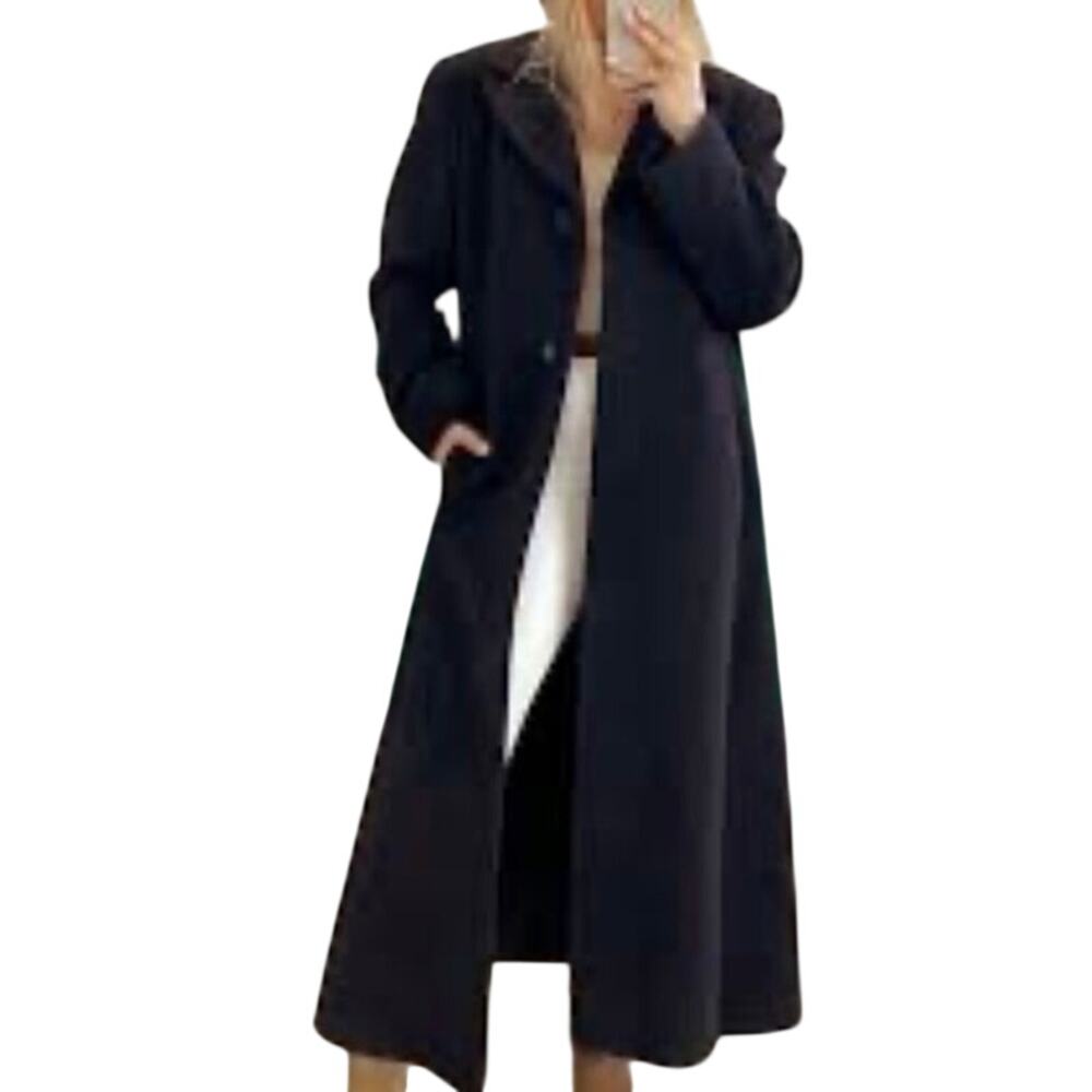Vintage Y2K Larry Levine Long 100% Wool Dress Coat 3 Button Navy blue Sz12